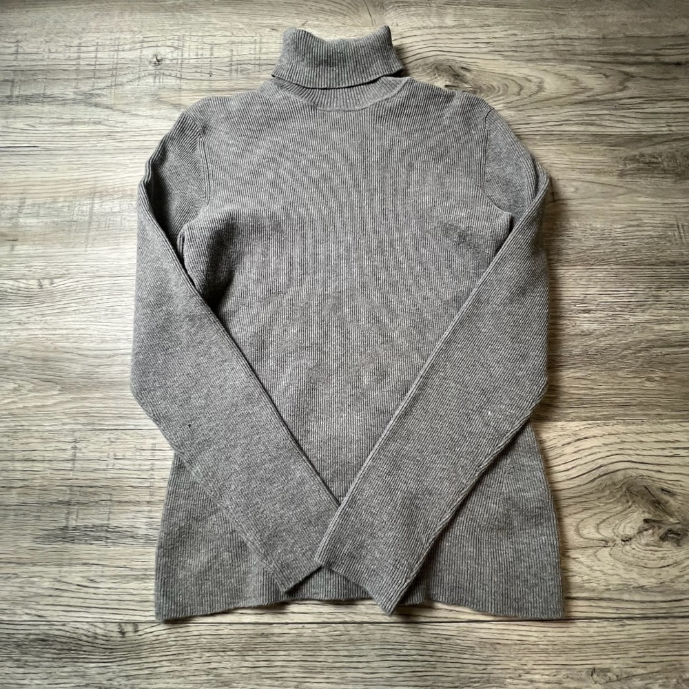 Orvis Turtleneck Sweater Womens Medium Grey Ribbed Knit Cotton Blend Long Sleeve